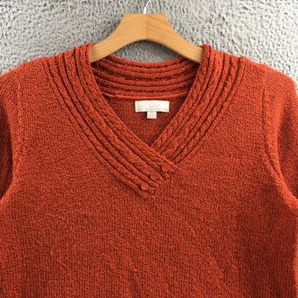 Carolyn Taylor Women's Pullover Sweater, Orange Batwing Sleeve, V-Neck Casual Kn - Picture 2 of 10